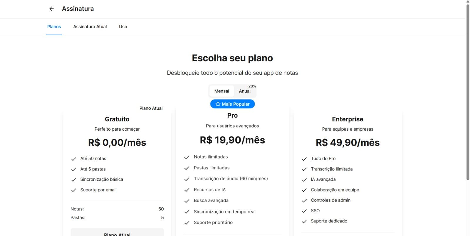 Conote — Planos e assinatura