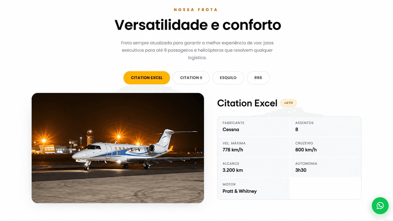 Frota de aeronaves — Direção Táxi Aéreo