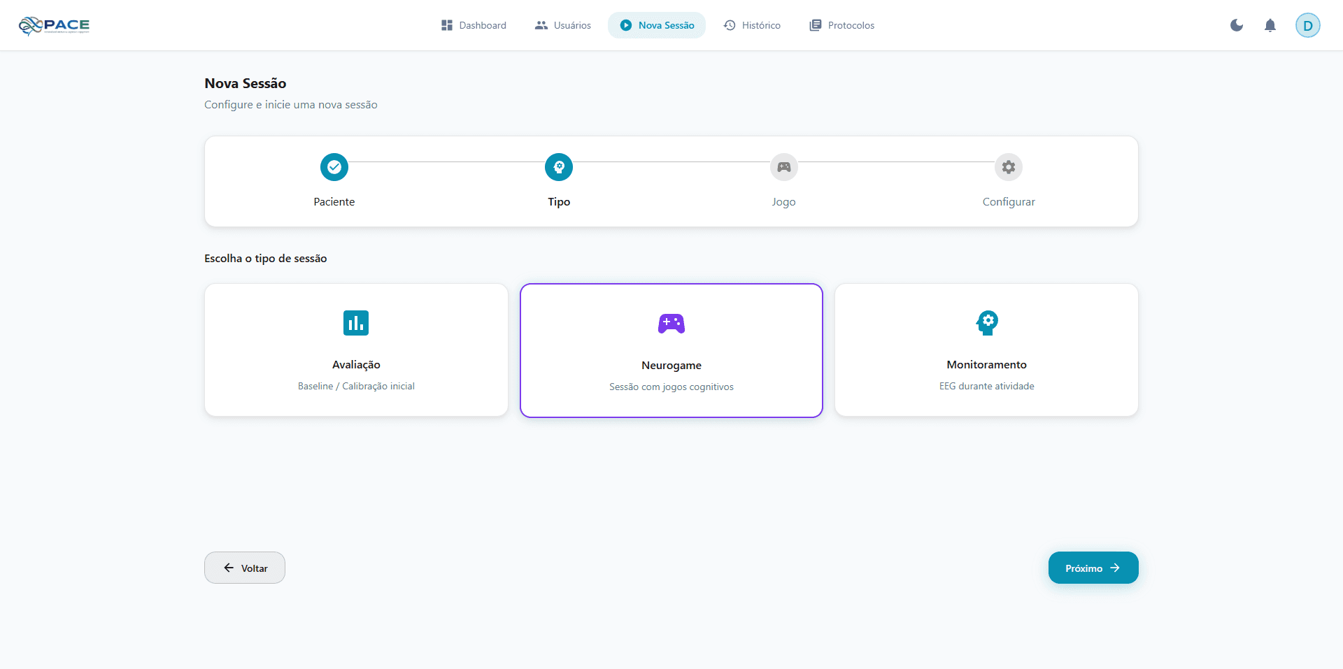 Dashboard clínico — PACE
