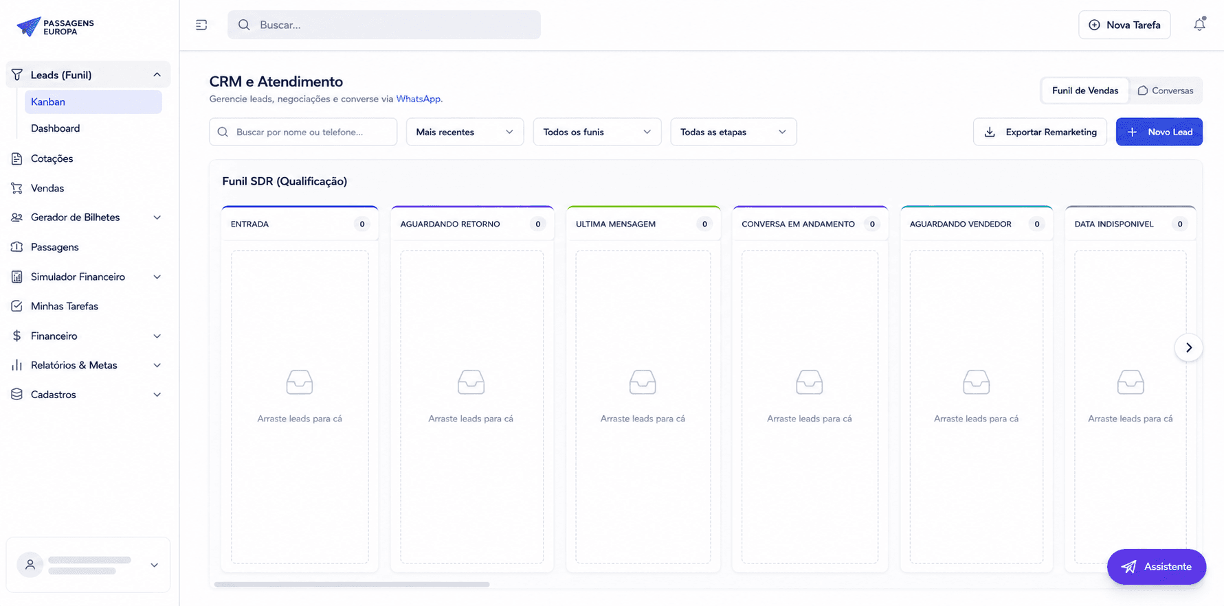 CRM comercial — Passagens Europa