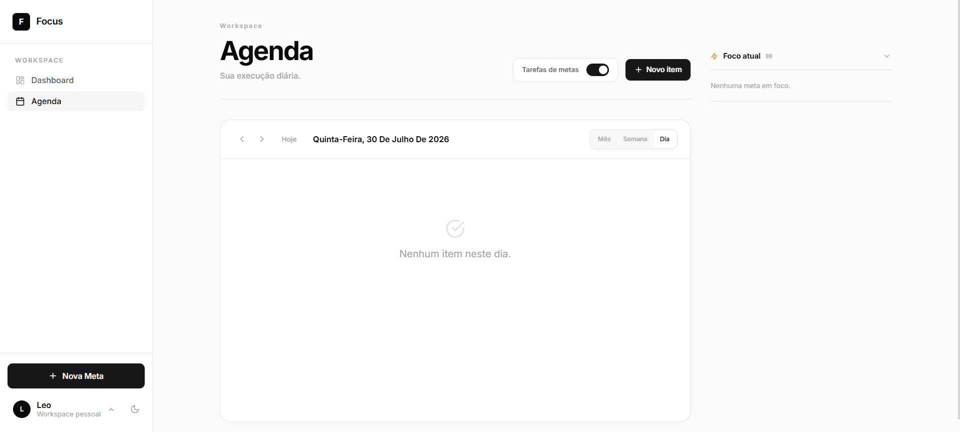 Focus — Agenda diária