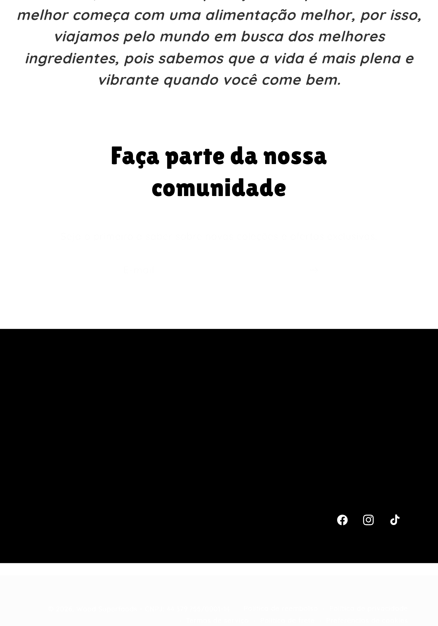 Comunidade e rodapé — Wood Superfoods